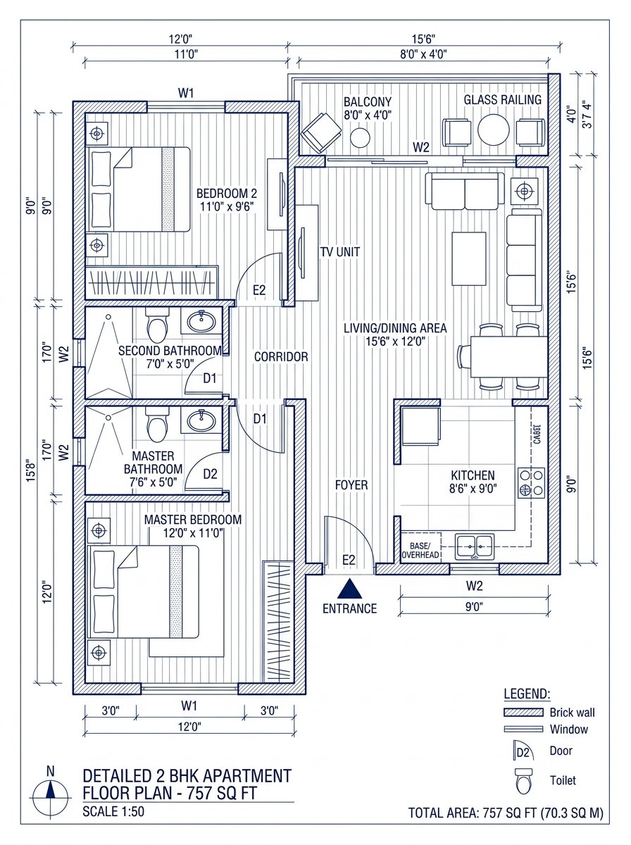 2 BHK Floor Plan